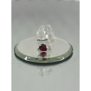 Vintage Clear Crystal Glass 2 Doves‎ on Mirror Stand Figurine